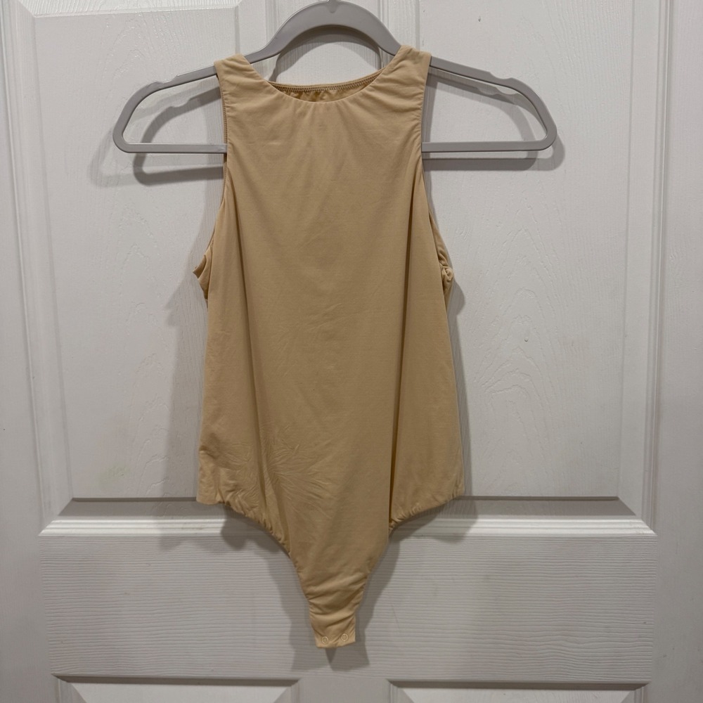 SKIMS Fits Everybody High Neck Bodysuit Sand Tan Sleeveless Thong Large